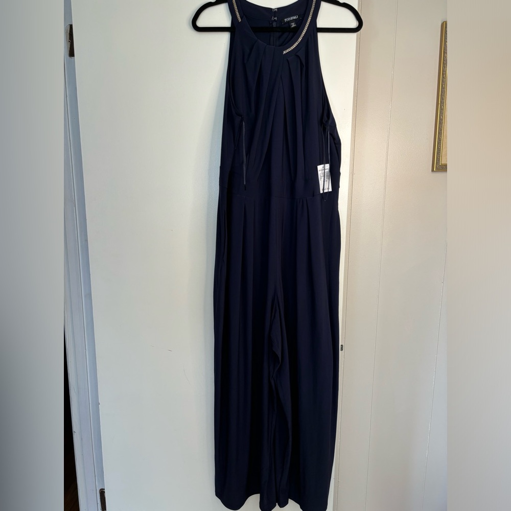 Roz & ALI Dressy Navy Blue Jumpsuit w/ Pleated Bodice SIZE: 16